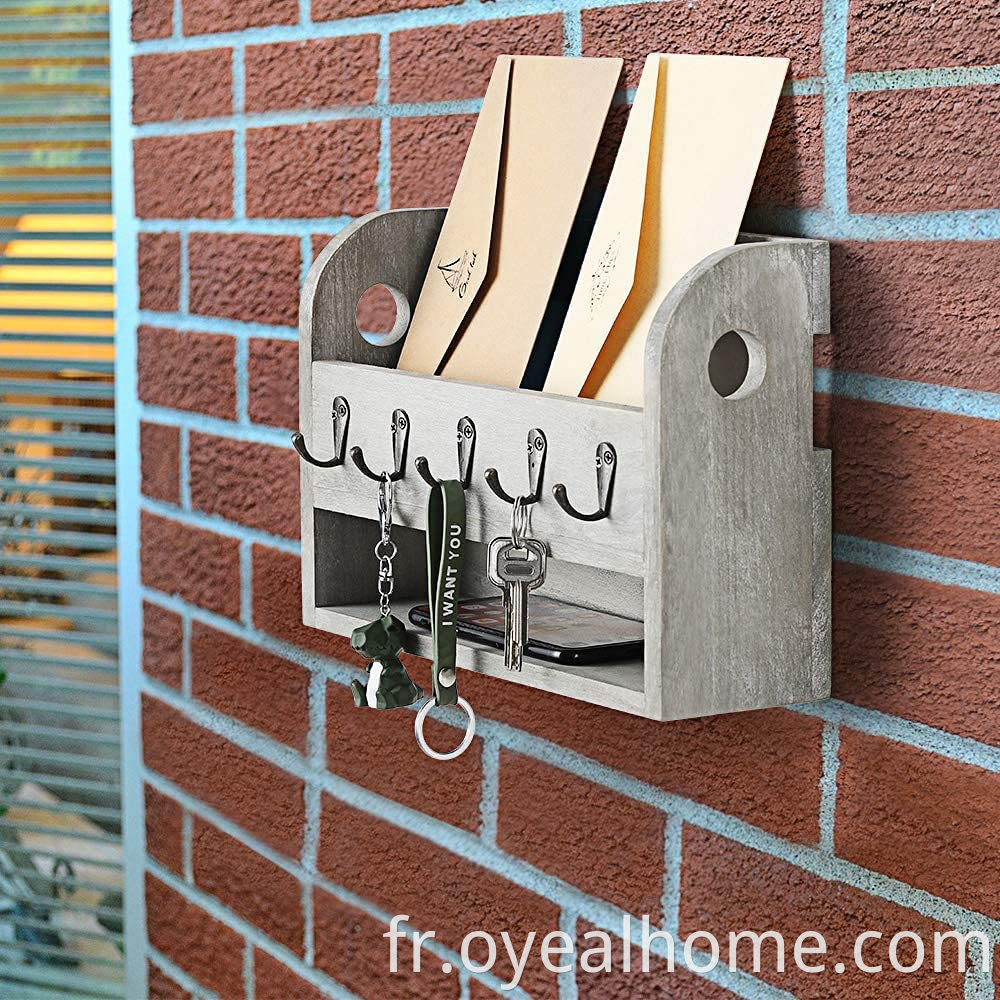 Wooden Wall Mounted Key And Mail Holder